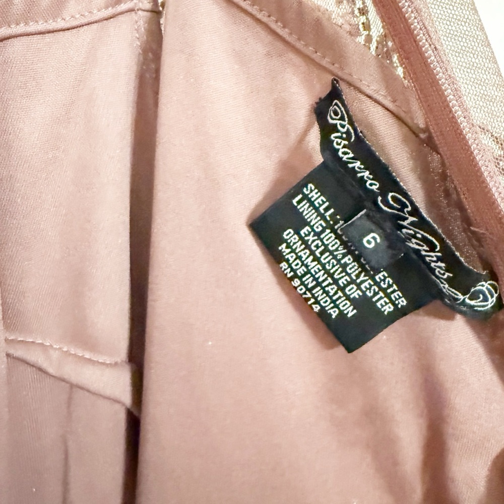 Pisarro Nights Beaded Illusion Neck Gown Mauve Tulle Flare Godet Hem Midi Size 6 - Picture 13 of 14